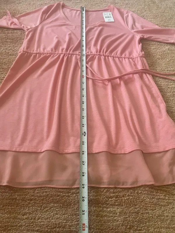 Motherhood Maternity Pink Tunic Top S Scoop Neck Half Sleeve Sheer Hem New - Image 4