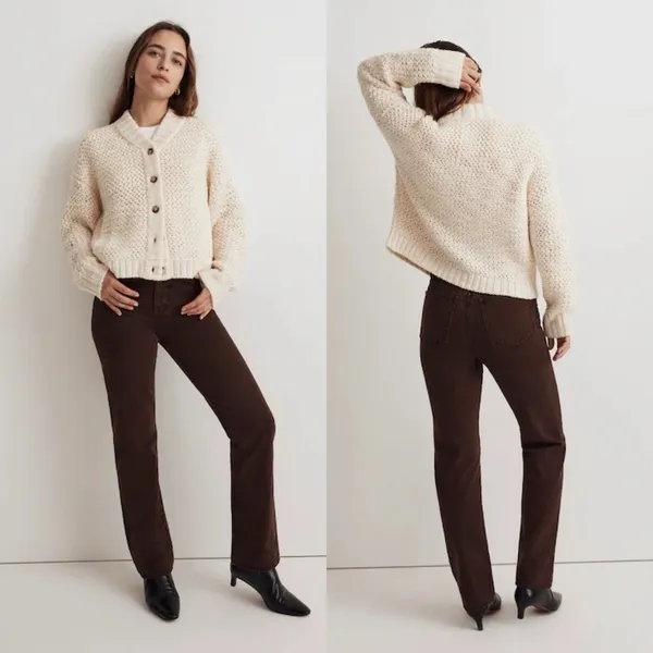 Madewell Wool Bomber‎ Cardigan Sweater Chunky Knit Cream Fisherman $148 NWT XXS - Image 9
