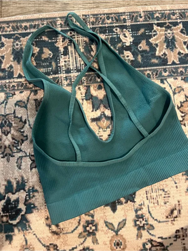 Free people intimately seamless Teal Ribbed Halter Cropped Tank Top - Image 7
