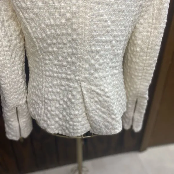 Zara Wool Blend Zip Front Textured Blazer Medium Winter White - Image 10