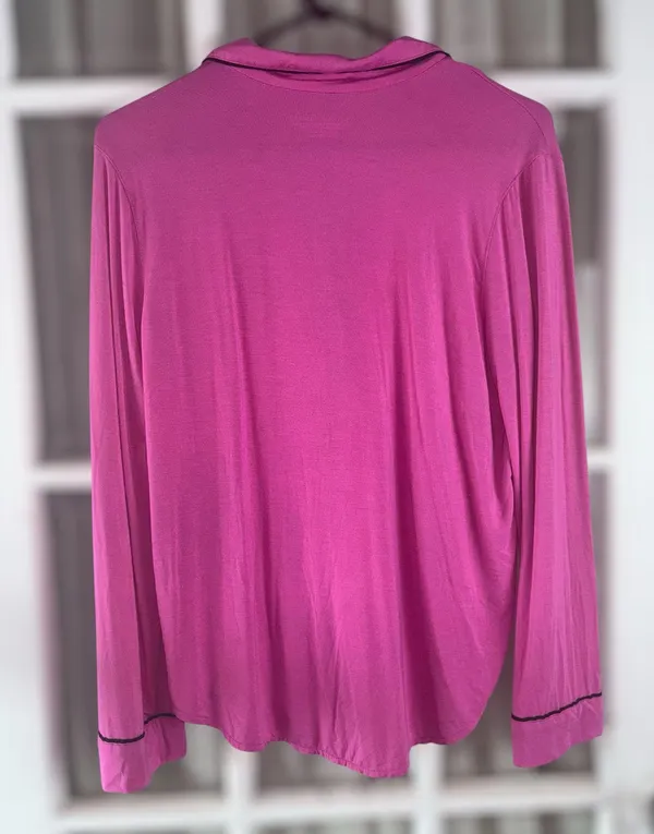 Victorias Secret Women XS Hot Pink Modal Long Sleeve Sleepwear Shirt Monogrammed - Image 2