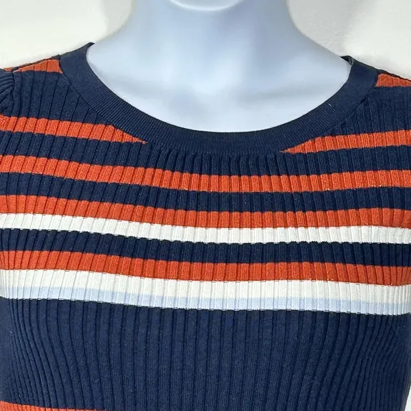 Bar III Striped Ribbed Bell Sleeve Sweater Medium Metallic Knit - Image 11