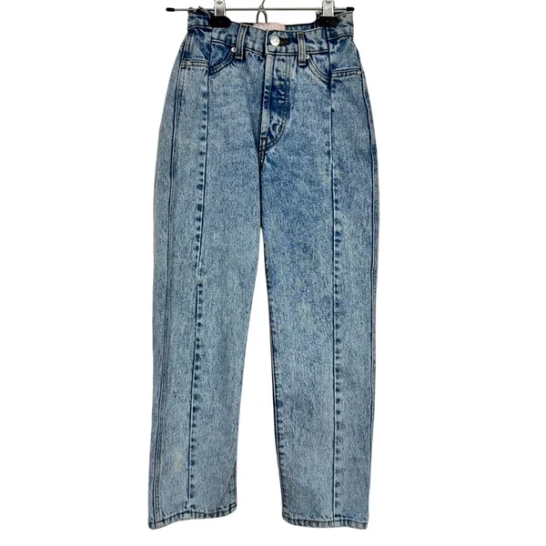 Revice Denim Blue Acid Wash Straight Leg Jeans Womens 24 High Rise Button Fly Casual - Image 2