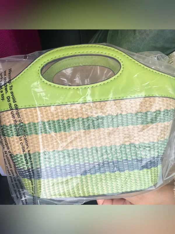 Y2k Michael Kors Green Striped Woven Tote Bag NWT - Image 5