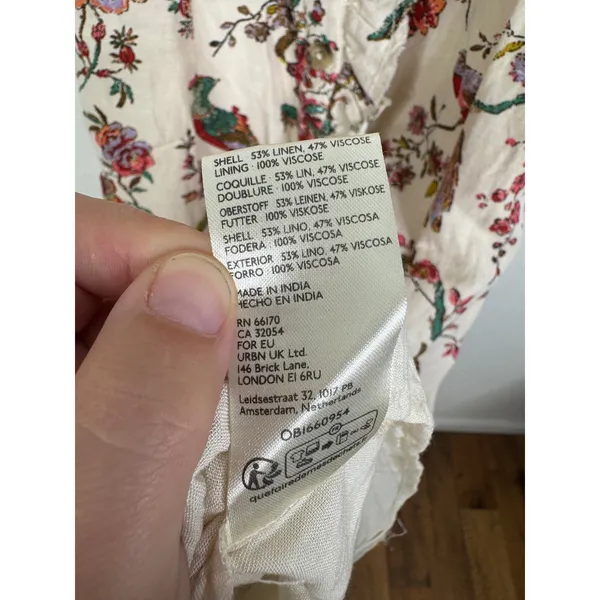 Pilcro Linen Blend Floral Bird Print Ruffle Midi Dress Puff Sleeve Cream Multi 4 - Image 6
