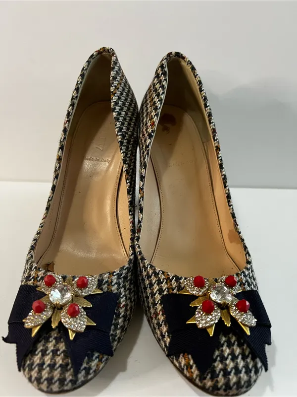 J.Crew Collection Lena Jeweled Tweed Chunky Heel Pumps Made in Italy - Image 4