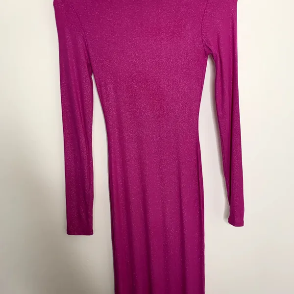 Skims Long Sleeve Dress Luxe Limited Edition Fuchsia Shimmer Foil Womens Medium - Image 5