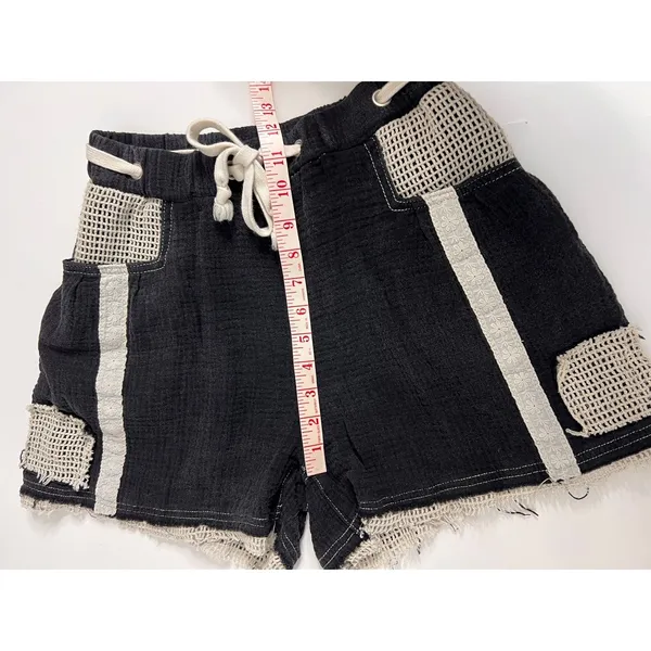 POL Black Cotton Crochet Trim Shorts Size Small Boho Drawstring Pockets - Image 7