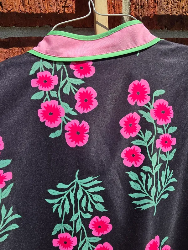 Floral Mini Dress Puff Sleeve V-Neck Button Down Casual Beach Boho Small - Image 10
