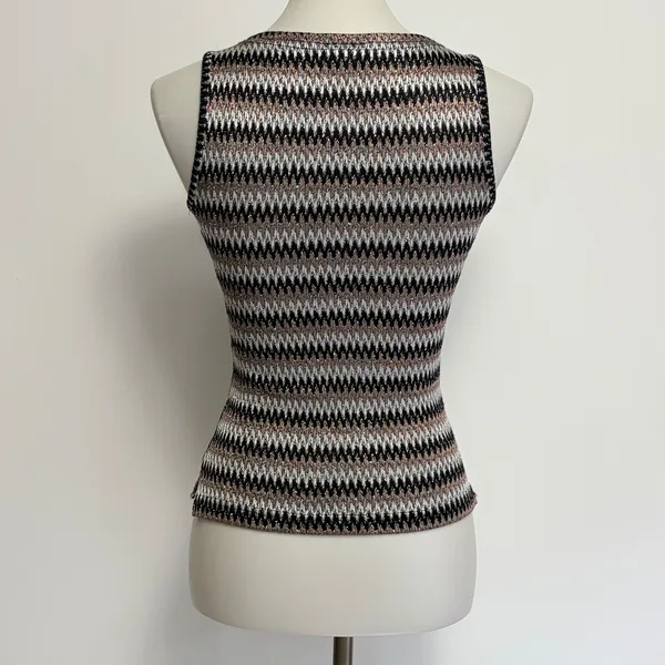 A. Byer Knit Tank Top M Black Grey Zigzag Chevron Metallic Y2K Indie Glitz Lurex - Image 5