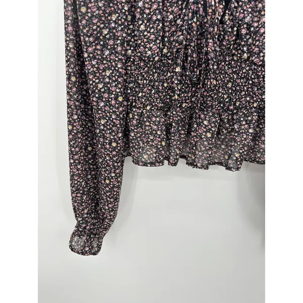 She +‎ Sky Womens Floral Smocked Peasant Crop Top Sz S Boho Cottagecore Festival - Image 4