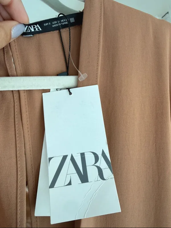 Zara Sleeveless V-Neck Jumpsuit with Side Knot in Camel Brown - Image 8