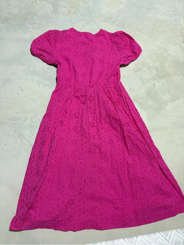J. Crew women’s Fuchsia pink Eyelet Dress with Puff Sleeves 10 - Image 10