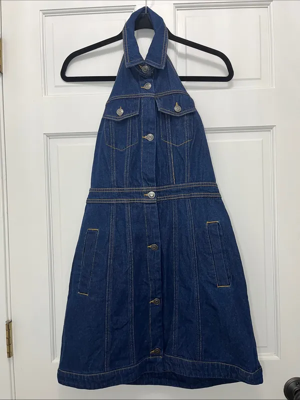 Future Collective Alani Noel Sleeveless Collared Denim Mini Dress - Size 4 - Image 2