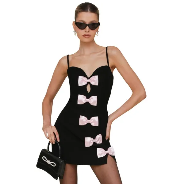 NWT Avec Les Filles Sweetheart Bow Trim Sleeveless Mini Dress Black / Pink 8 - Image 2