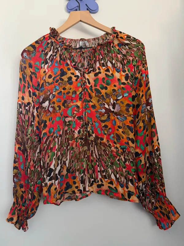 Anthropologie Bl-nk London Small Annalee Peasant Blouse Colorful Abstract Art - Image 2