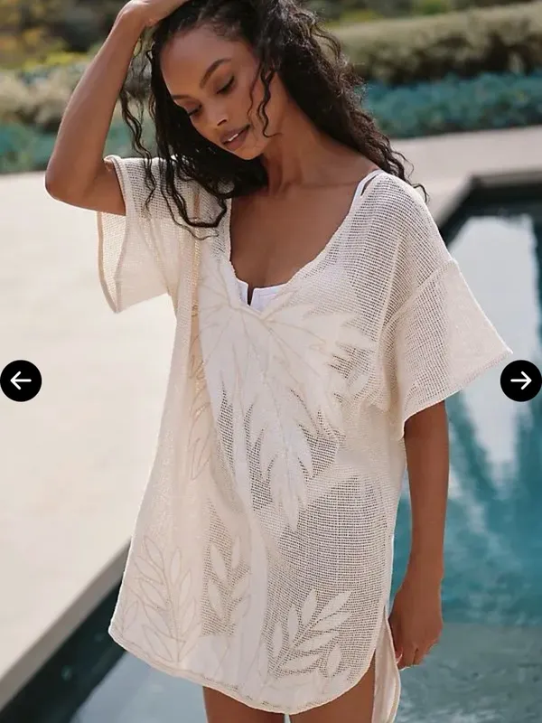 CELANDINE EMBROIDERED SHEER MESH MINI DRESS Cover Up Small - Image 8