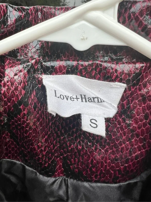 New Y2K 2000s style pleather snakeskin burgundy belted motorcycle jacket S nwot - Image 7