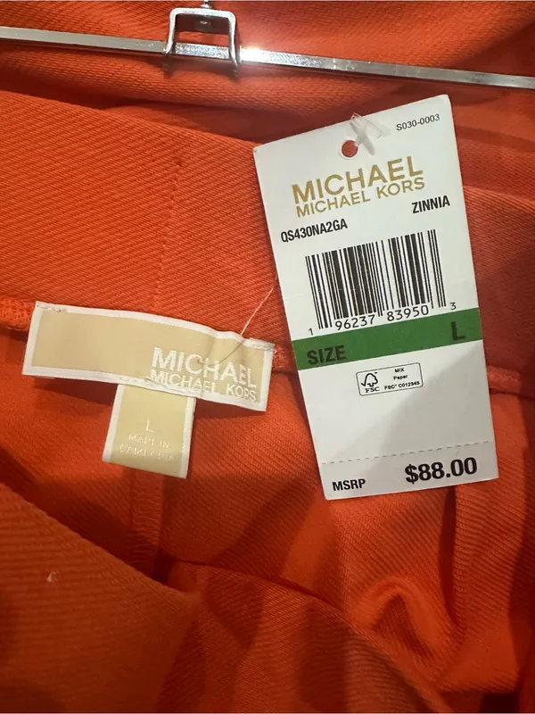 Michael Kors Bright Orange Cropped Ponte Pull-On Pants sz large - Image 4