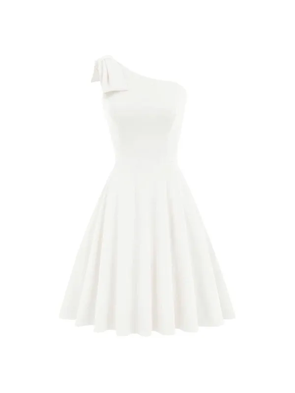NEW Bow 1 Shoulder Pockets A-line Cocktail Party Dress L - Image 2