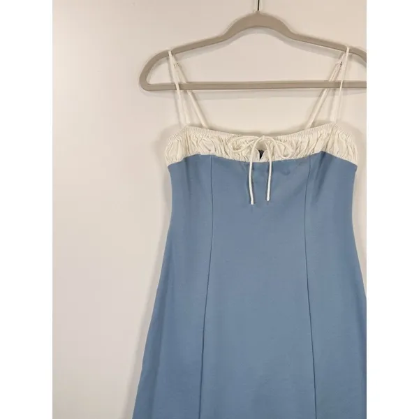 Reformation Mini Dress Blue Sadie Knit Cami Two Tone Organic Cotton Stretch XS - Image 5