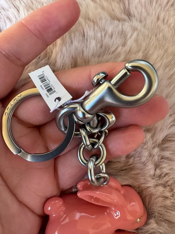 NWT Coach Bunny Rabbit Bag Charm Keychain Fob Silver Coral Pink CBH21 - Image 6