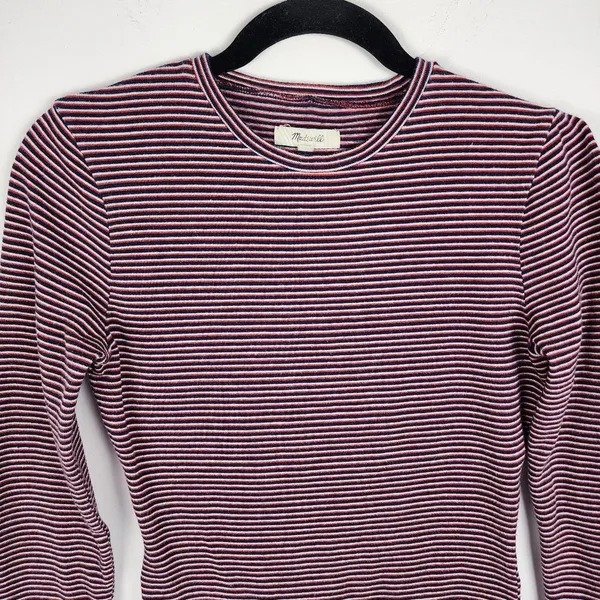 Madewell Long Sleeve Bodysuit Top Crewneck Striped Red Navy White Size M - Image 4