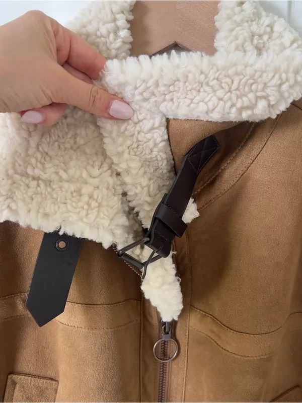Zara Double Faced Jacket with Central Zip in Brown - Image 4