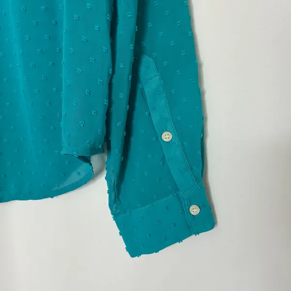 J. Crew Factory Teal Blue Plumetis Semi-Sheer Button Front Blouse Womens Large - Image 6