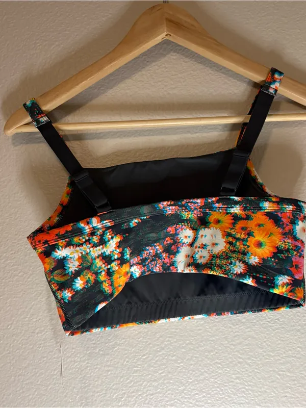 aerie trippy floral 3D athletic casual sporty bra small multicolor black - Image 4