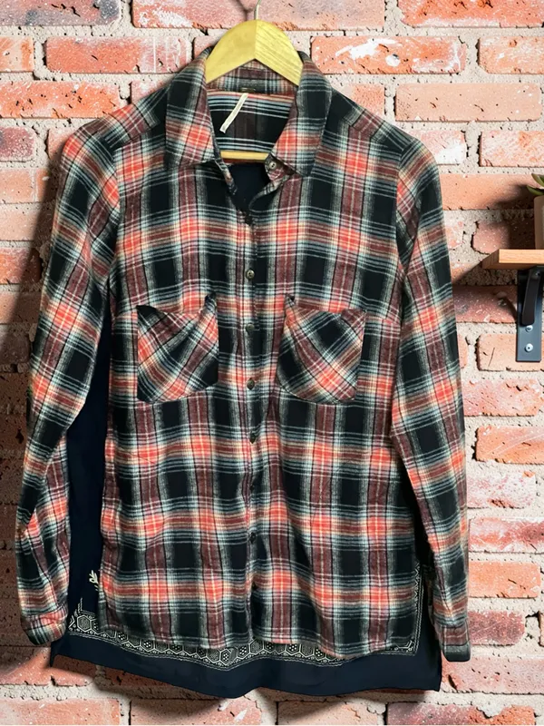 Free People Behind The Flannel Plaid & Floral Bandana Mixed Media Button Down - Image 2