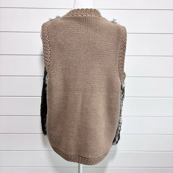 Ann Taylor Vest Women Brown‎ Faux Fur Open Front Knit Size L P - Image 5