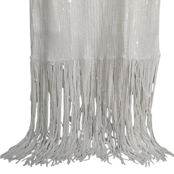J. Crew Collection White Sequin Fringe Maxi‎ Dress Formal Evening Gown Size 2 - Image 5