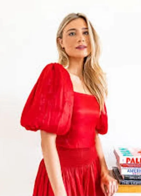 NWT  Logan Puff Sleeve Crop Top in Flame Red - Image 2