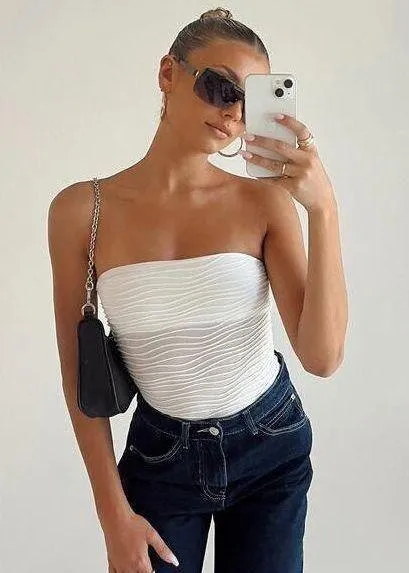 Princess Polly Makena Textured Strapless Tube Tank Bodysuit White 4 - Image 2