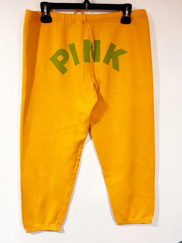 Y2K Victoria's Secret PINK Jogger Sweatpant Yellow Spellout Size Small - Image 3