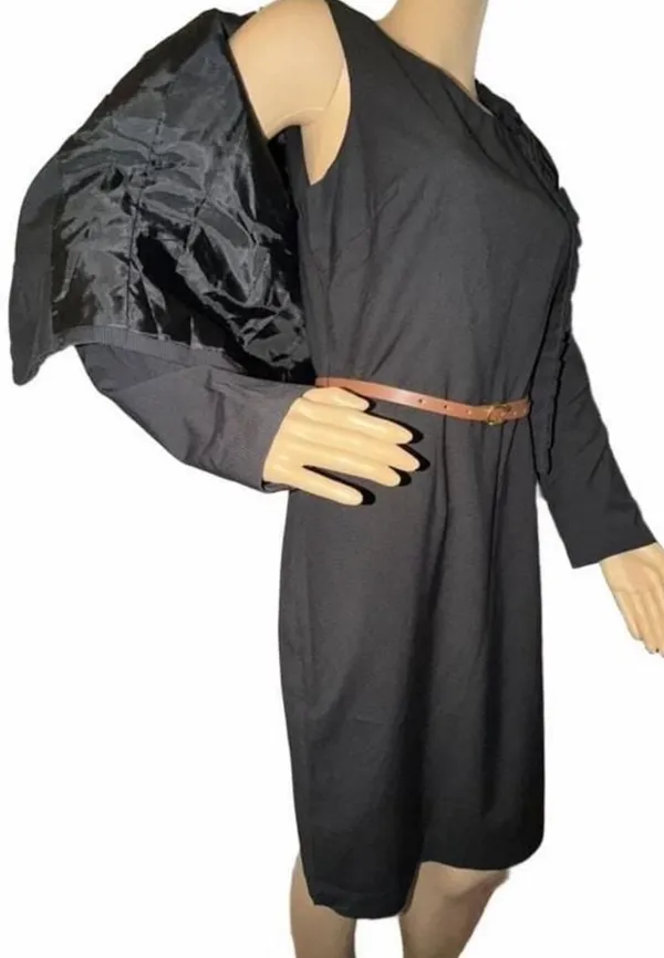 Kasper 2-Piece Pinstripe Dress & Ruffle Jacket Suit Set - Black / Grey, Size 6 - Image 5