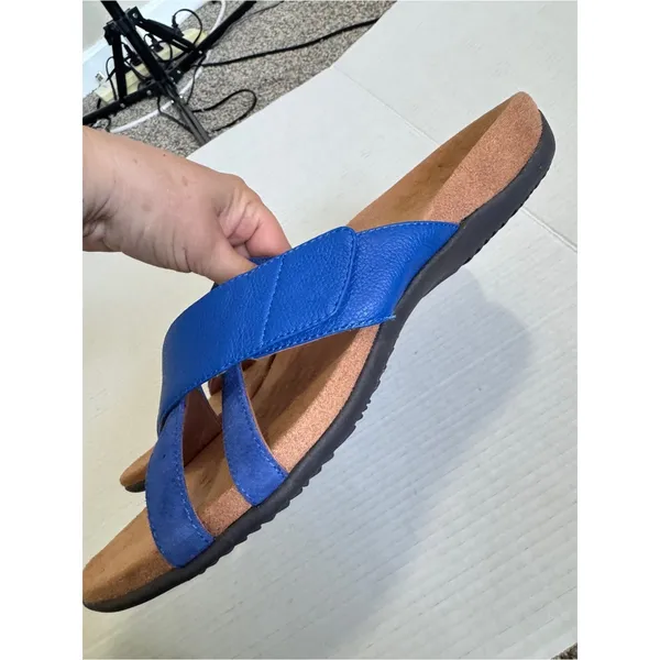 Vionic Blue Leather Strappy Sandals Womens 12 Comfort Summer Beachy Casual Shoes - Image 5