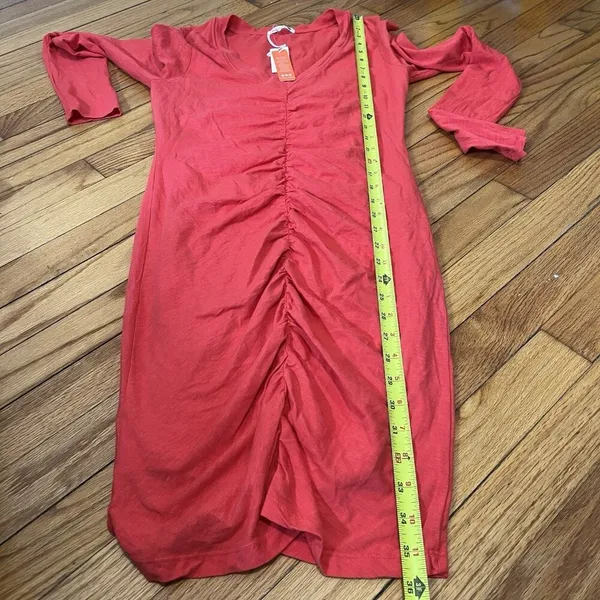 Sundry Anthropologie NWT Ruched V-Neck Long Sleeve Mini Dress in Red Size‎ Small - Image 5