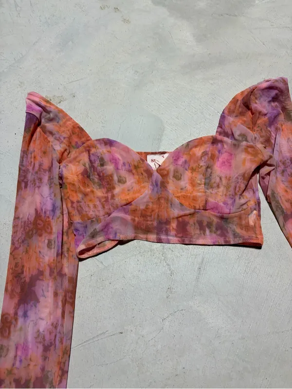 Showpo Printed Long Sleeve Crop Top orange 8 - Image 2