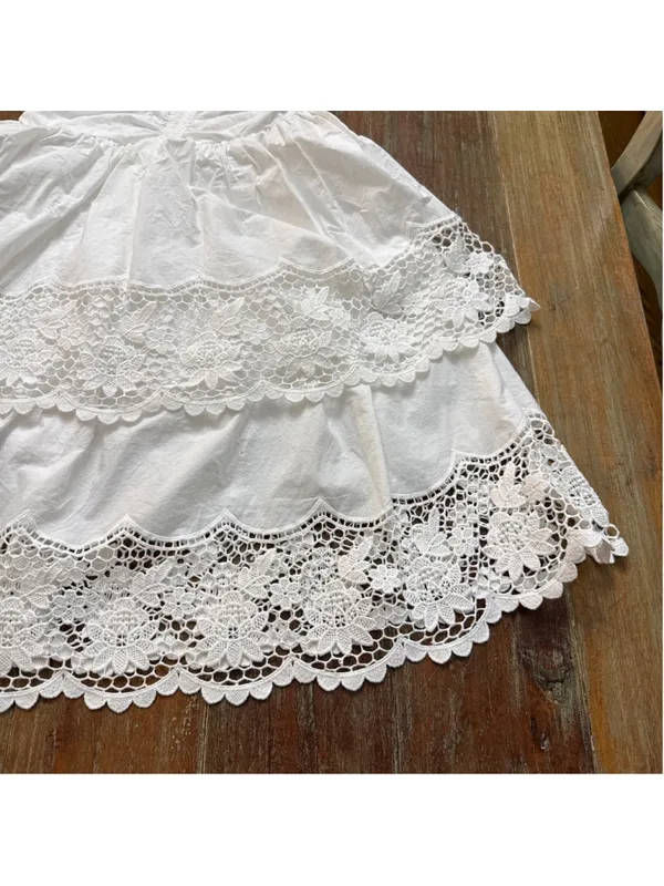 NWOT Steve Madden White Lace Halter Mini Dress Cotton Tiered Small Read - Image 4