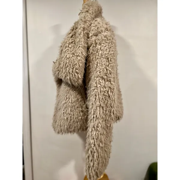 Zara Shaggy Faux Fur Jacket 70s Boho Penny Lane Style Beige M - Image 4