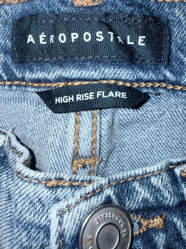 Aeropostale Women's Light Blue Distressed Flare Jeans - Image 5