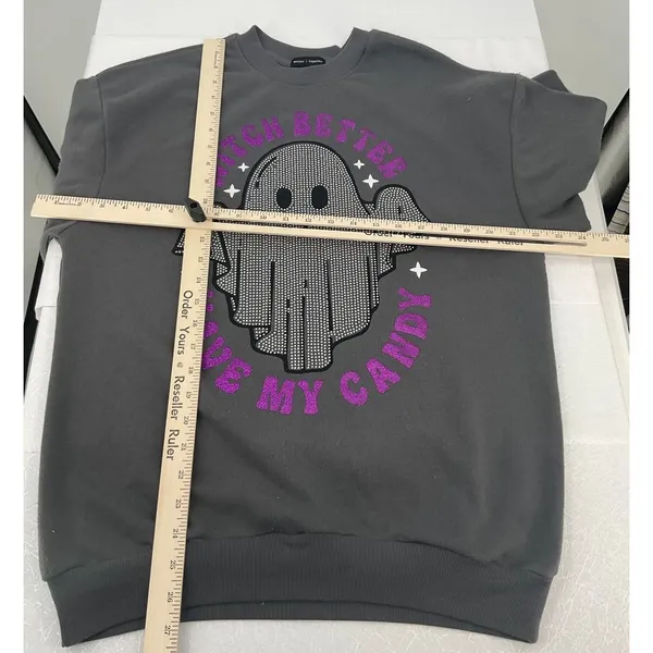 Halloween Ghost Rhinestone Sweatshirt Witch Better Have My Candy XS‎ #1144 - Image 5