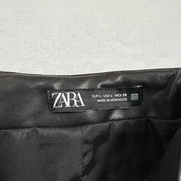 Zara Faux Leather Black Quilted Red Piping Moto Mini Skirt‎ Size L Biker Rock - Image 7