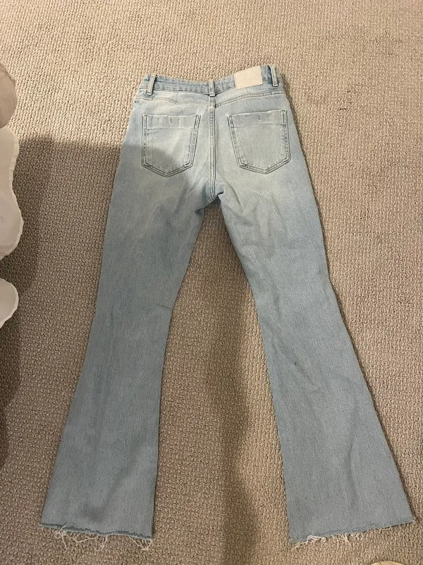 ZARA Wide Leg / Flare Fringe Hem Jeans - Image 2