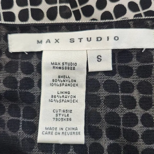 Max Studio Black Print Mesh Empire Waist Dress Size Small Graphic Print Dress - Image 7