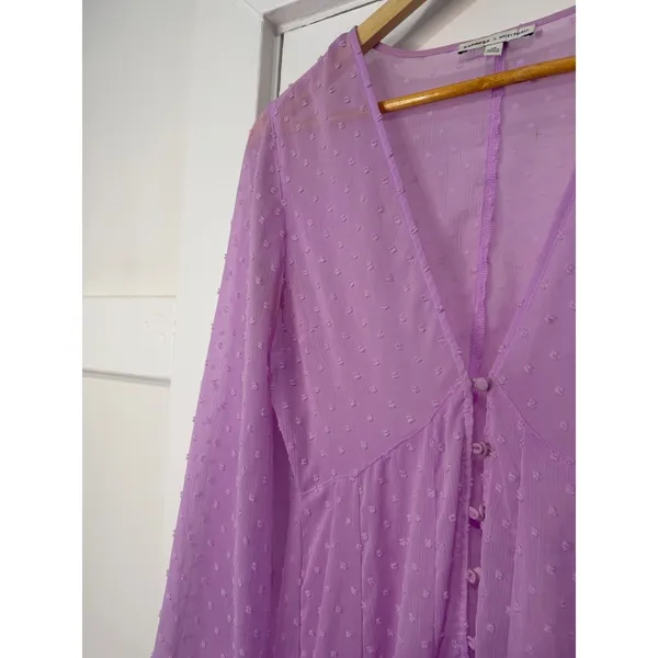 Express x Rocky Barnes Lilac Swiss Dot Sheer Kimono Dress XS - Image 11
