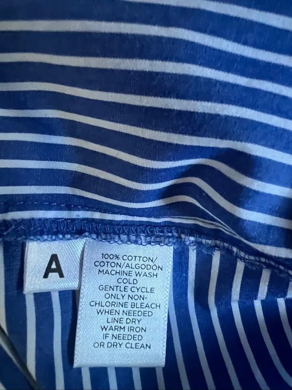 LOFT Blue & White Vertical Stripe Button-Down Shirt trumpet sleeve - Image 7