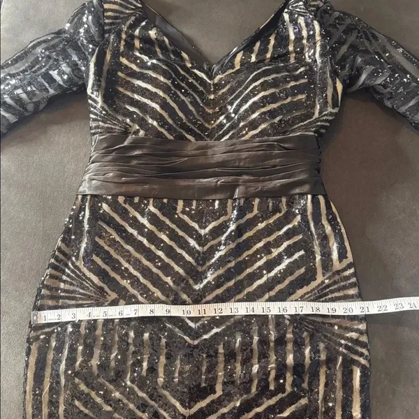 Women’s Black Sequined Full Length Prom Party Dress 3/4 Sleeve Train Size 12 - Image 12